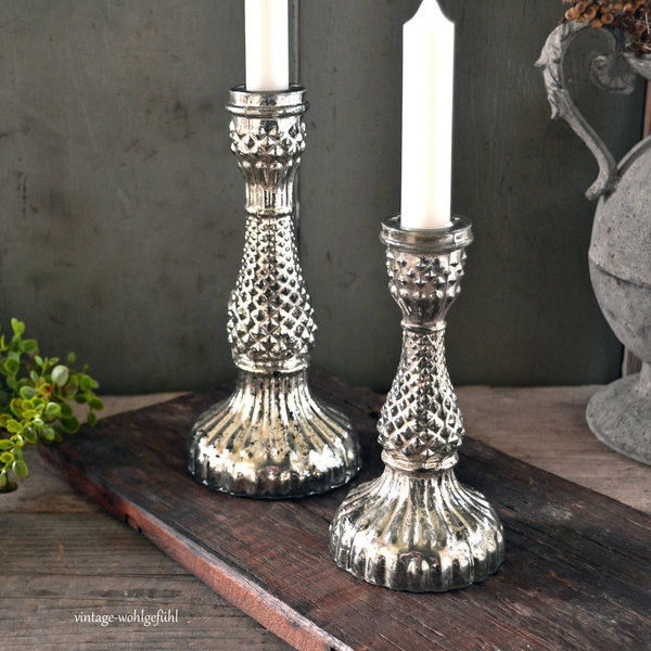 Kerzenhalter aus Bauernsilber im Landhaus-Antik-Look (zwei verschiedene Größen)