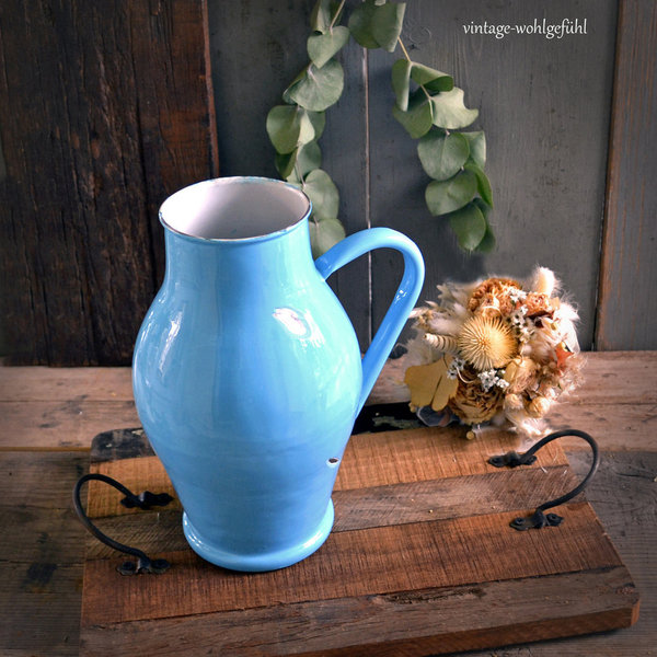blauer Emaille-Krug/ Vase CRISPA im Shabby Chic-Look